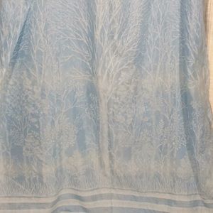Vintage 70’s Fabric Blue & White Shower Curtain Trees & Clouds